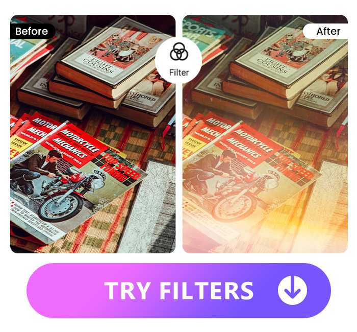 a pile of books' photo applied with burning first frame filter of Vivid Glam